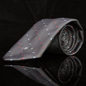 Vintage Pierre Cardin Mens Tie Gray With Red & Blue Abstract Pattern